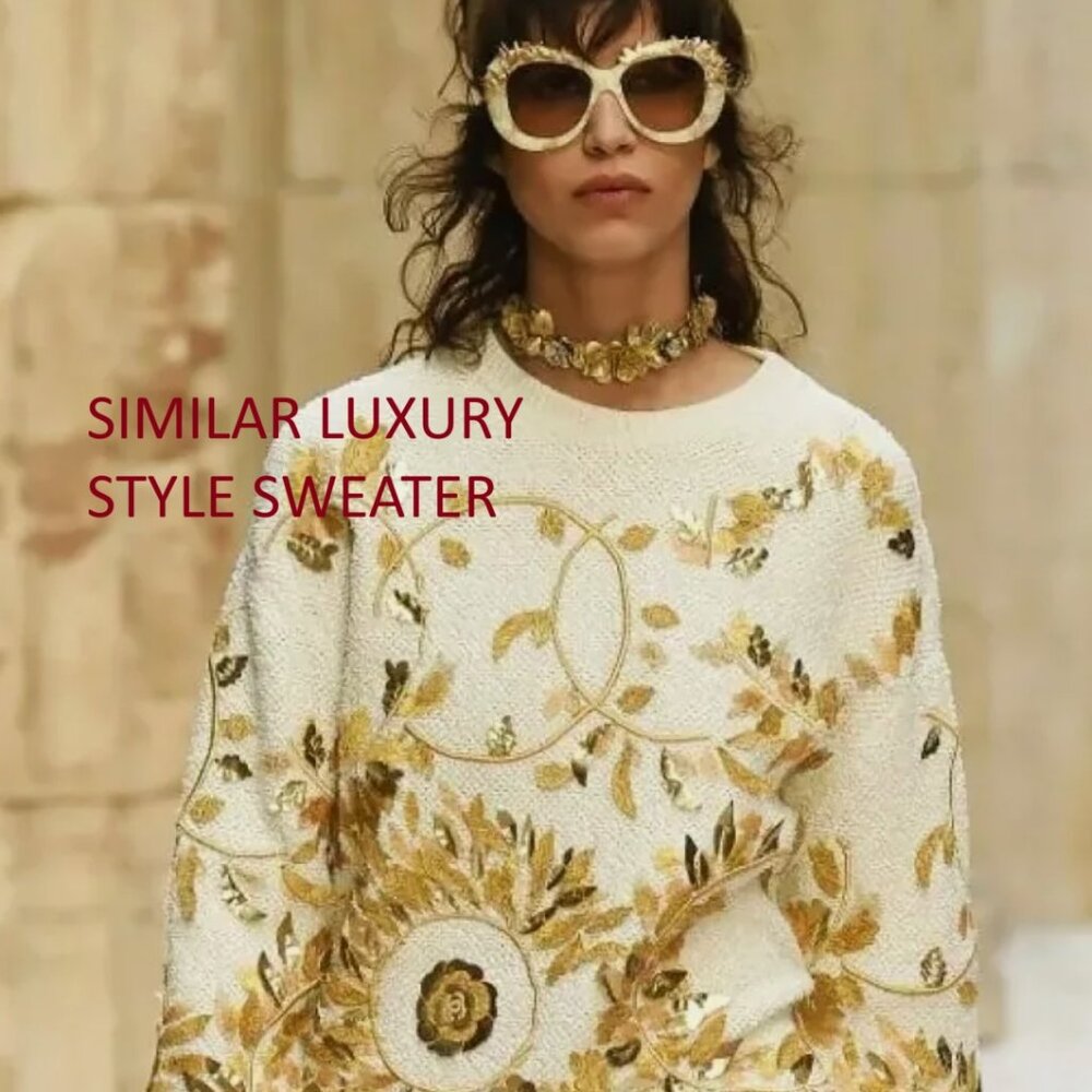 Vintage Talbots Hand Knit Beaded Floral‎ Sweater Ivory Mock Neck Size S - Picture 5 of 17